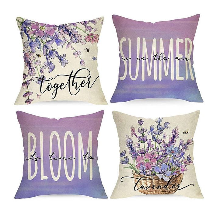 Catzon 4 Pcs Lavender Throw Pillow Covers Linen Summer Cushion Case for Sofa