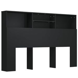 vidaXL Headboard Cabinet Home Organiser Bedroom Wall Bookcase Shelf Black 160 cm