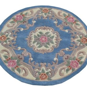 Traditional Handmade Wool Rug - Avalon - Blue - 120x120cm