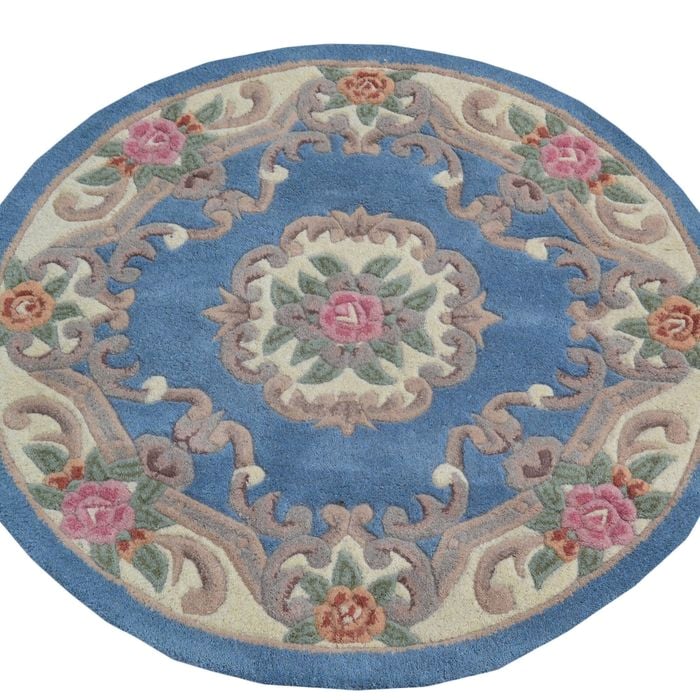 Traditional Handmade Wool Rug - Avalon - Blue - 120x120cm