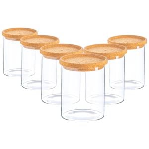Argon Tableware Glass Storage Jar - Cork Lid - 750ml - Modern Round Scandi Organisation Container Glass Jar - Set Of 6