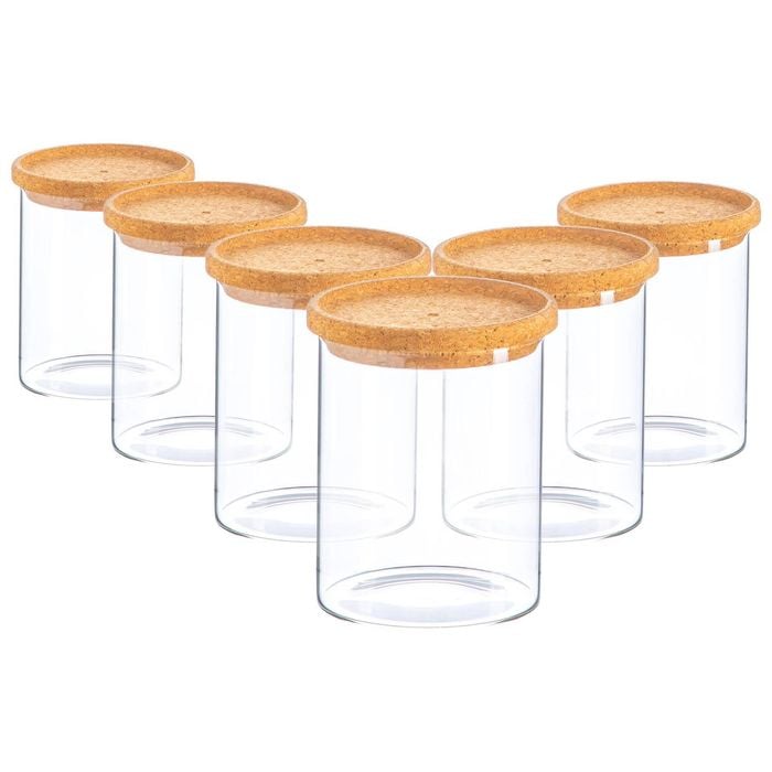 Argon Tableware Glass Storage Jar - Cork Lid - 750ml - Modern Round Scandi Organisation Container Glass Jar - Set Of 6