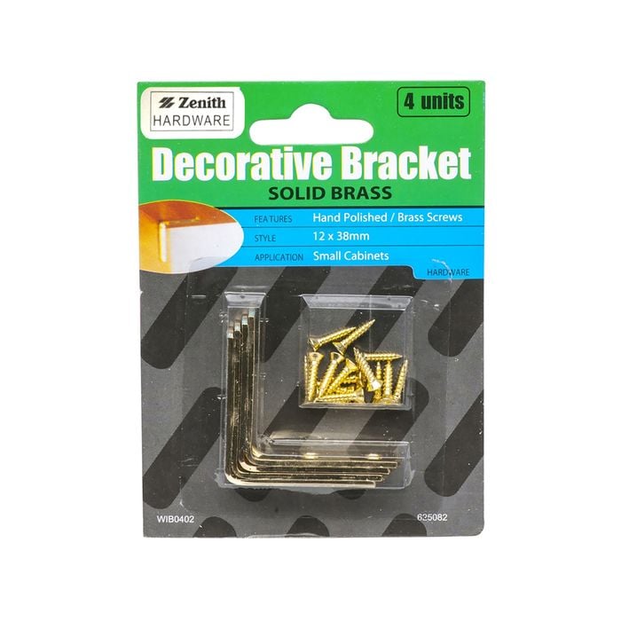 Zenith 12 x 38mm Solid Brass Decorative Bracket - 4 Pack