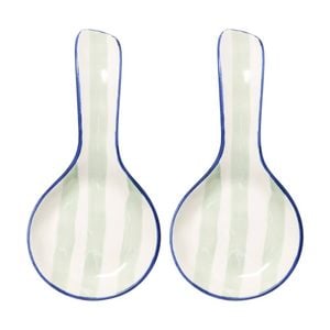 2pk Porto Sable Kitchen Spoon/utensil Rest White & Sage Green Stripe 22.5x11cm