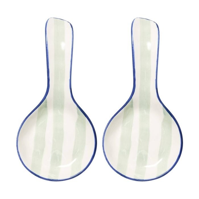 2pk Porto Sable Kitchen Spoon/utensil Rest White & Sage Green Stripe 22.5x11cm