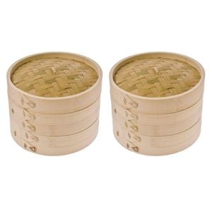 2PK D.Line 3-Tier Cooking Bamboo Steamer 20cm - Natural
