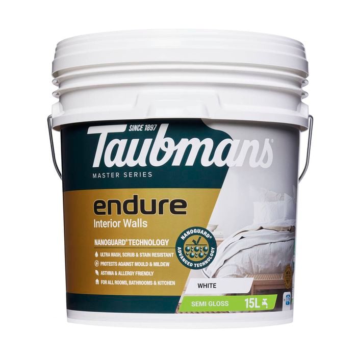 Taubmans 15L White Semi Gloss Endure Interior Walls Paint
