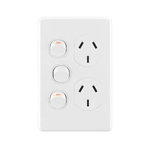DETA X6 White Vertical Double Power Point With Extra Switch