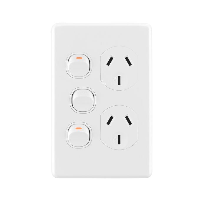 DETA X6 White Vertical Double Power Point With Extra Switch