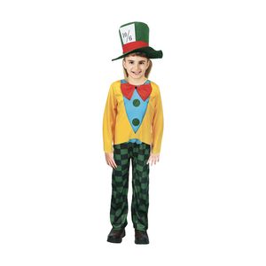 JD Party Children Crazy Hat Man Costume Green Yellow Jumpsuit Kids 10-12 Years