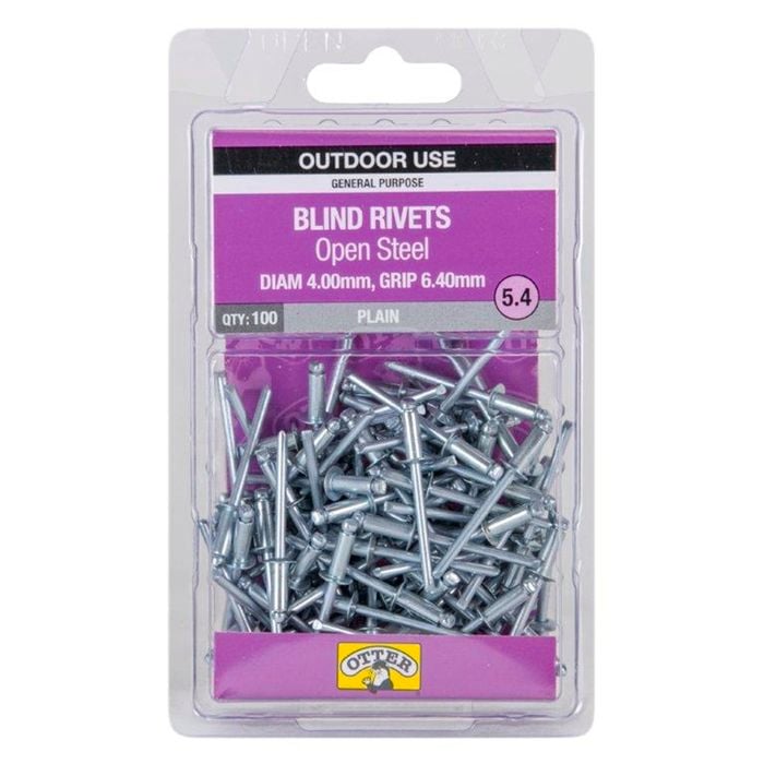 Otter 4.0 x 6.4mm Open Steel Blind Rivets - 100 Pack