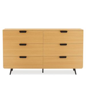 Big Lot 140cm Natural Oak Finley 6 Drawer Dresser