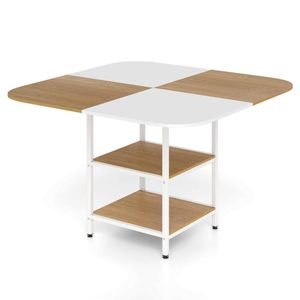 Costway 1.2M Square Dining Table for 4 2-color Splice Desktop Shelves-White