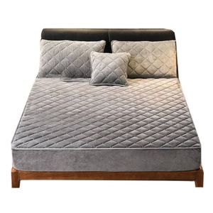 Anycozy Mattress Cover Gray King Size Crystal Velvet Thicken Quilted Warm Soft Plush Bed Sheet