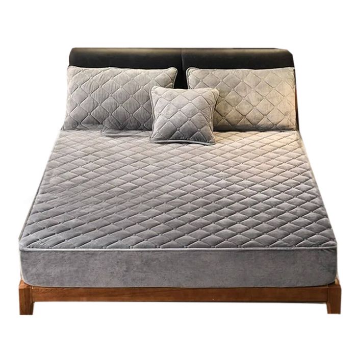 Anycozy Mattress Cover Gray King Size Crystal Velvet Thicken Quilted Warm Soft Plush Bed Sheet