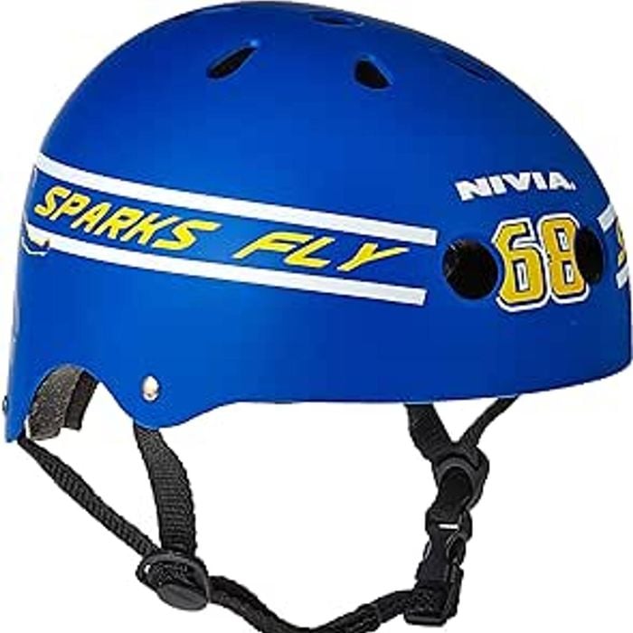 Nivia Spark 68 Skating Helmet Medium (53-55 cm) Blue ABS Plastic EPS Foam Chin Strap Ventilation Holes Kids