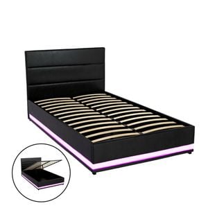 Artiss RGB LED Bed Frame King Single Size Gas Lift Base Storage - Black Leather LUMI