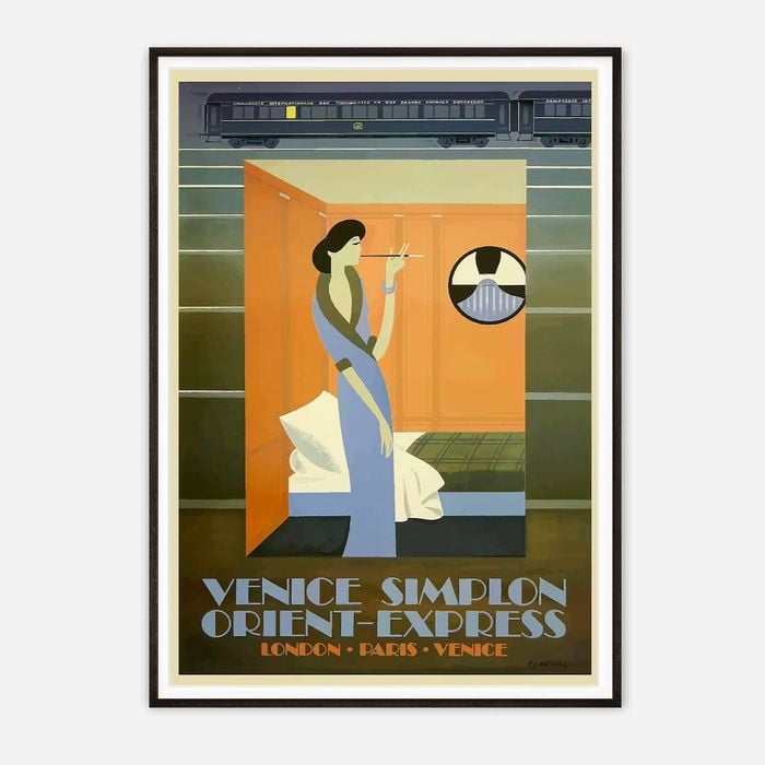Galrie Vintage Venice Simplon Orient-Express Art Print- Classic Travel Poster Home Decor, Black Frame, A4 21 x 30cm (8 x 12inch)