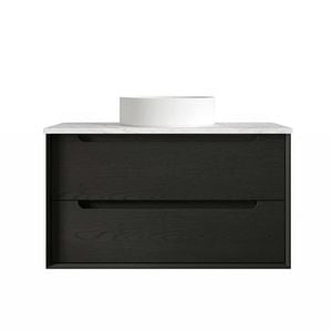 Attica Baia 900mm Black Oak Vanity With Carrara Stone Top 