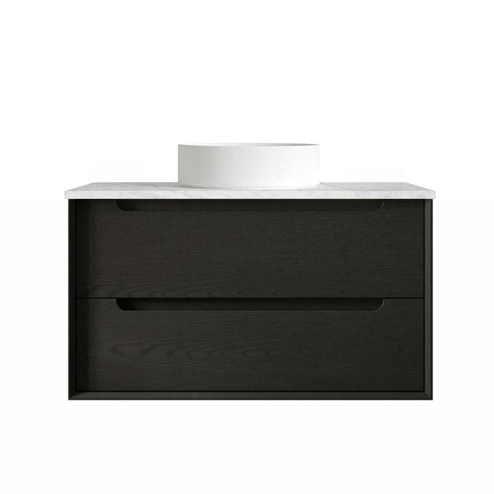 Attica Baia 900mm Black Oak Vanity With Carrara Stone Top 