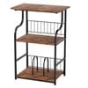 Levede Side Table 3-tier Record Player Stand Storage Shelf Brown Wood