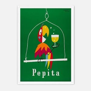 Galrie Herbert Leupin's Pepita Vintage Art Print - Colorful Mid-Century Decor, White Frame, A3 30 x 42cm (12 x 16inch)
