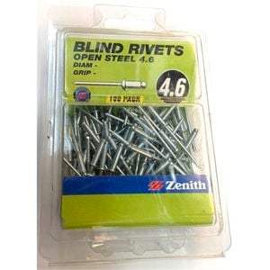 Zenith Blind Rivet Open Steel 1/8"D x 3/16"G 100pk