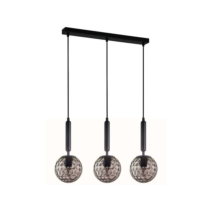 CLA Lighting TRATTINO2 Interior Black Smoke Spherical Glass Pendant Light- 3 lits Straight