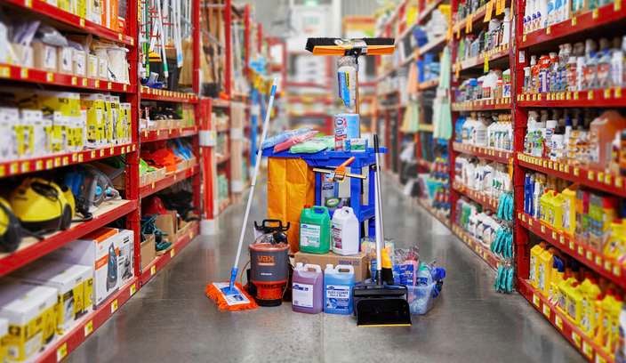Commercial cleaning products in Bunnings aisle