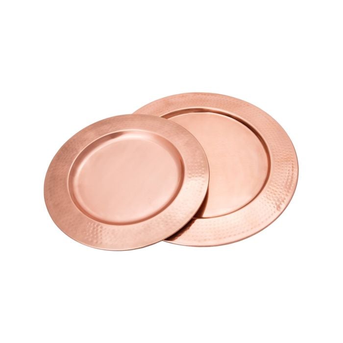 Set Of 2 Ssh Collection Discus Round 31 And 35cm Wide Serving Trays - Hammered Copper