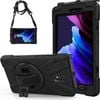 USP Rugged Samsung Galaxy Tab Active5 / Tab Active3 (8') Case Black - Built-in-Kickstand, Adjustable Hand Strap, Shoulder Strap