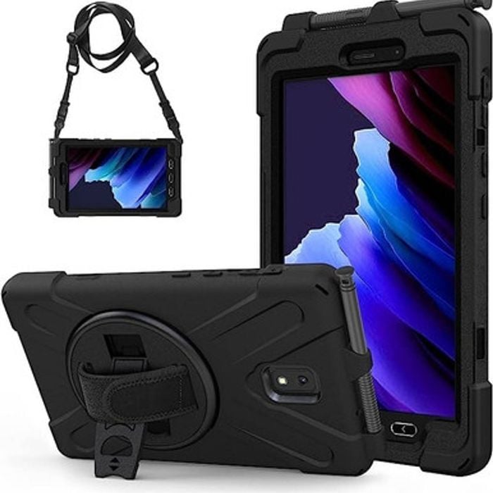 USP Rugged Samsung Galaxy Tab Active5 / Tab Active3 (8') Case Black - Built-in-Kickstand, Adjustable Hand Strap, Shoulder Strap