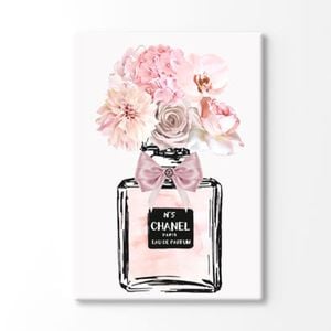 Fashion Perfume Bottle with Flowers Print 100% Australian Made 120x90cm (Stretched Canvas)