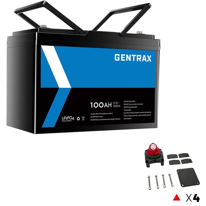 Gentrax 12v 100ah Lithium Battery + 4x 275a Isolator Switch