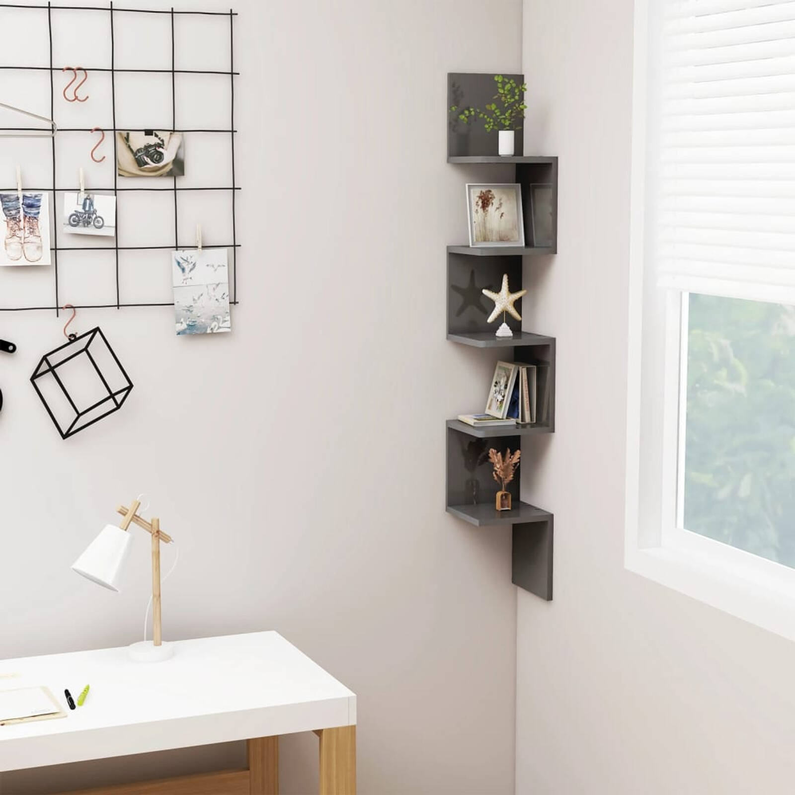 vidaXL Wall Corner Shelf High Gloss Grey Engineered Wood Hanging Cabinet Rack Bunnings Australia