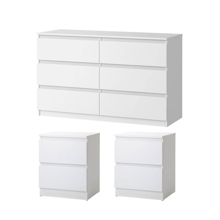 Oikiture 6 Chest of Drawers and 2 Bedside Tables Cabinet Set