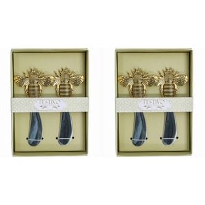 2x 2pc LVD Metal Bee 14.5cm Butter Spreader Set - Gold/Silver