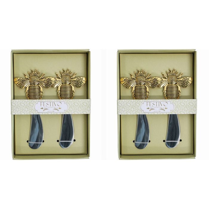 2x 2pc LVD Metal Bee 14.5cm Butter Spreader Set - Gold/Silver