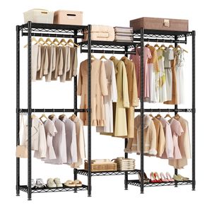 Ufurniture Clothes Rack with 6 Shelves and Movable 5 Hanging Rods Black