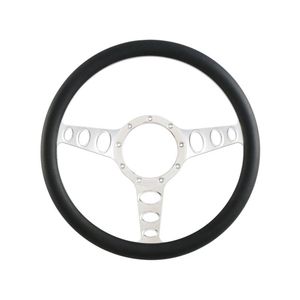 Cal Custom 14" Outlaw Billet Aluminium Steering Wheel, Black Leather Half-Wrap