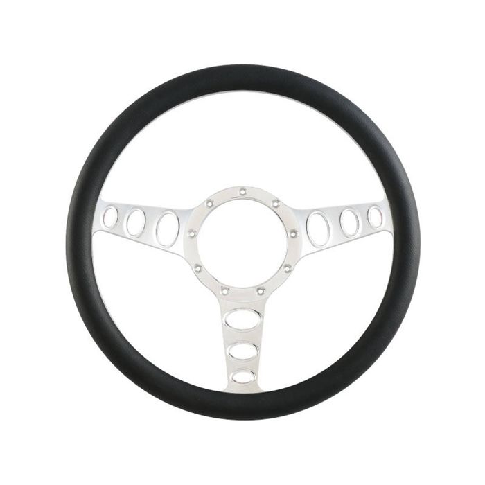 Cal Custom 14" Outlaw Billet Aluminium Steering Wheel, Black Leather Half-Wrap