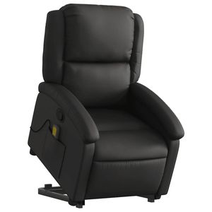 vidaXL Stand up Massage Recliner Chair Armchair Single Sofa Black Real Leather