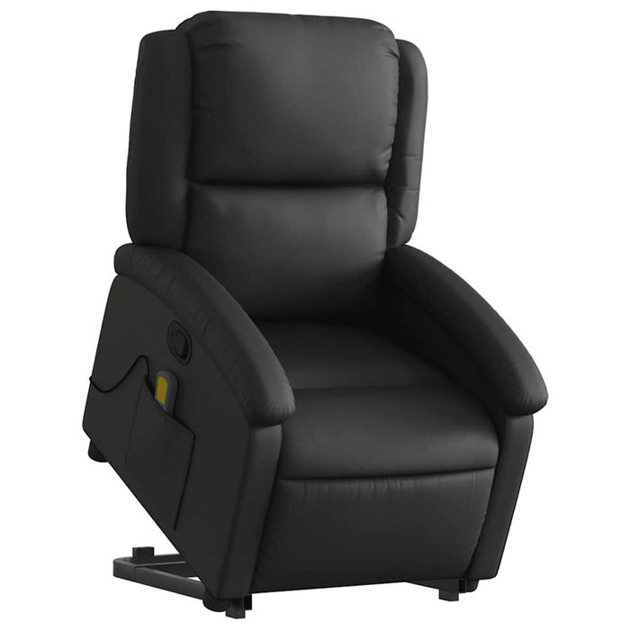 vidaXL Stand up Massage Recliner Chair Armchair Single Sofa Black Real Leather