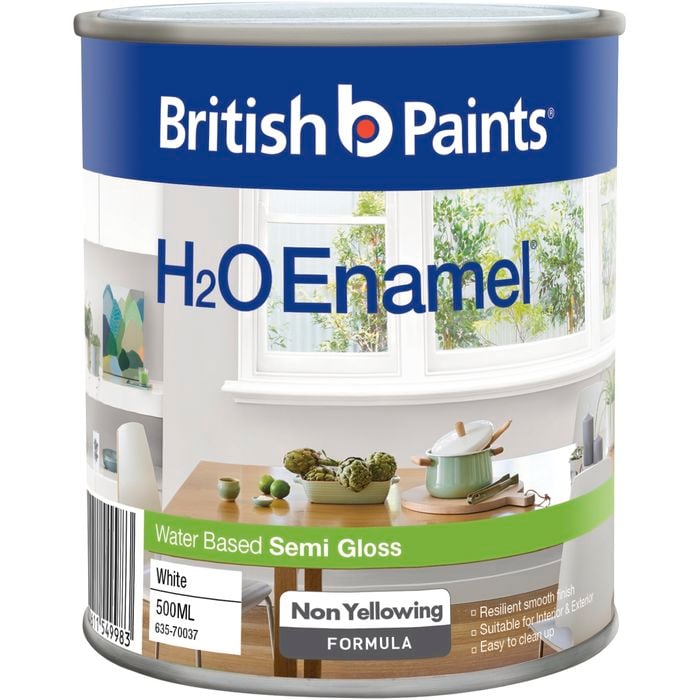 British Paints 500ml White Semi Gloss H2O Enamel