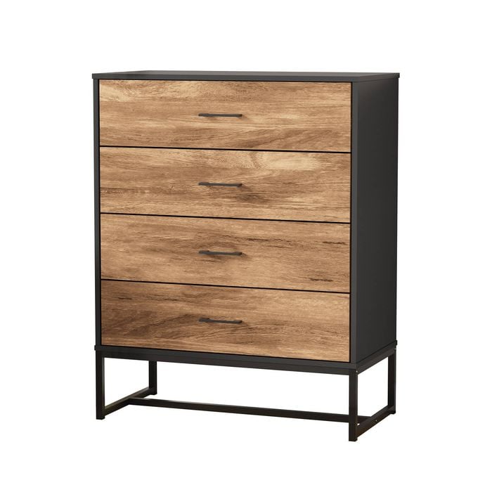 Oikiture 4 Chest of Drawers Tallboy Metal Black
