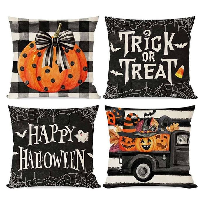 Catzon 4 Pcs Scary Throw Pillow Covers Linen Cushion Case for Decor 50X50cm