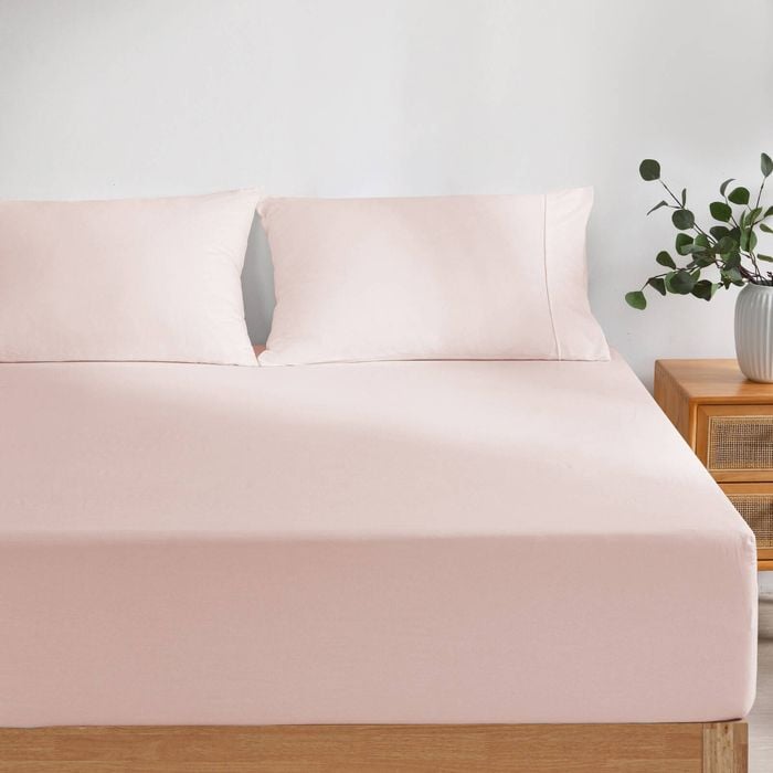 Dreamaker Superfine Washed Microfibre Combo Fitted Sheet Set Blush Pink King Single Bed