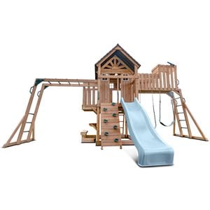 Lifespan Kids Kensington Swing Set, Monkey Bars & Play Centre with 2.2m Pastel Blue Slide
