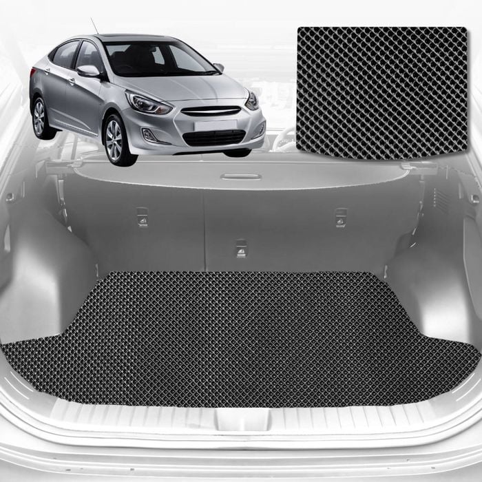 6D Diamond Car Boot Mat for Hyundai Accent (R8)2011-2018-Cargo Mat-Black-Outback GT
