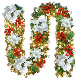 Catzon Christmas Garland with Lights 9FT Christmas Wreath-Silver